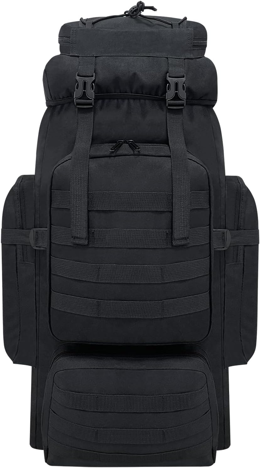 80L Hiking Backpack Men Camping Backpack, Waterproof Military Tactical Rucksack, Large Capacity Assault Pack for Outdoor Survival, Trekking, Travel (Black)