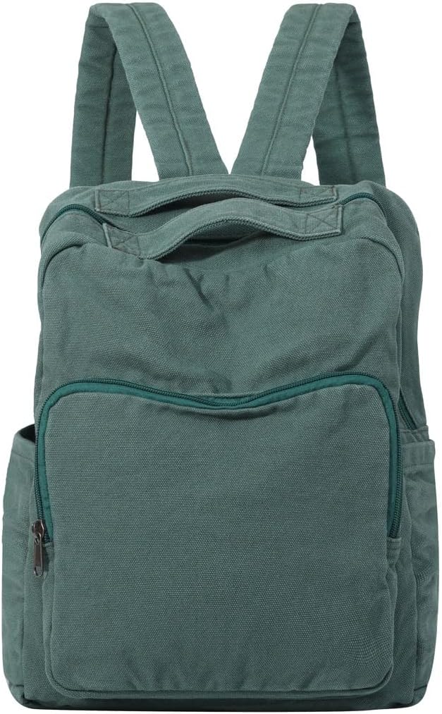 Canvas Small Backpack Purse for Women Cute Aesthetic Green Mini Backpack for Teen Girls Ladies Vintage School Bookbag Purse