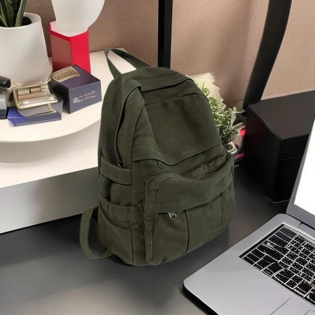 Canvas Backpack for Women Cute Backpack for Women Vintage Laptop Aesthetic Knapsack-Army Green