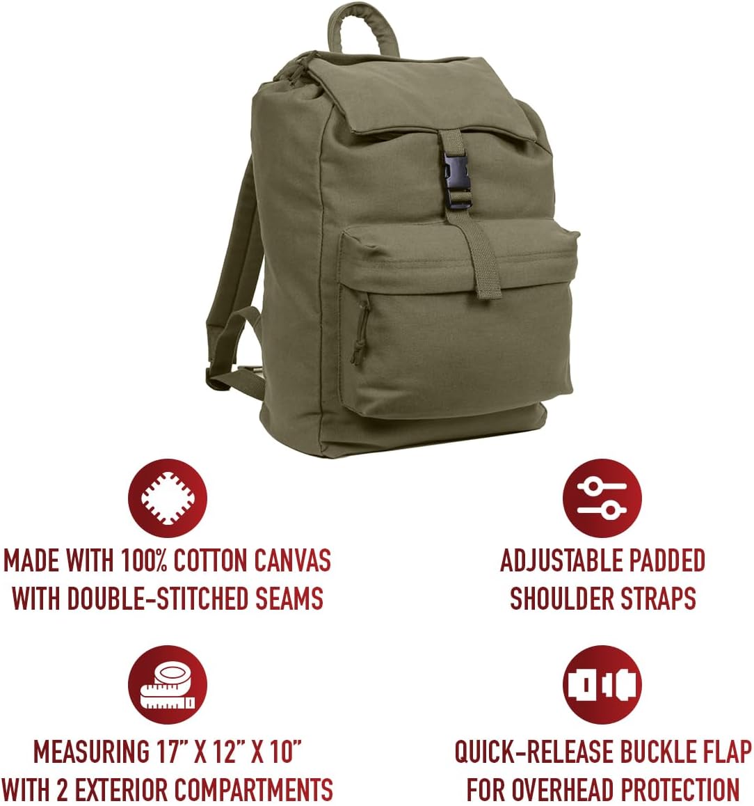 Canvas Daypack – Heavy-Duty Cotton Canvas Backpack for Hiking, Camping, Traveling, and Daily Use – 34L Capacity