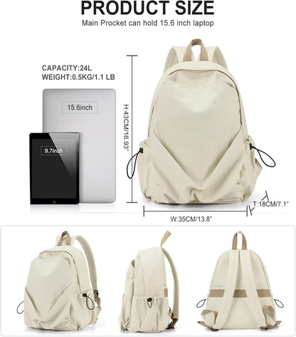 Basic High School Backpack For Women Men,Lightweight Casual Daypack Backpack For College Students,Aesthetic Middle School Bag,Cute Bookbag For Teen Girls Boys(Beige)