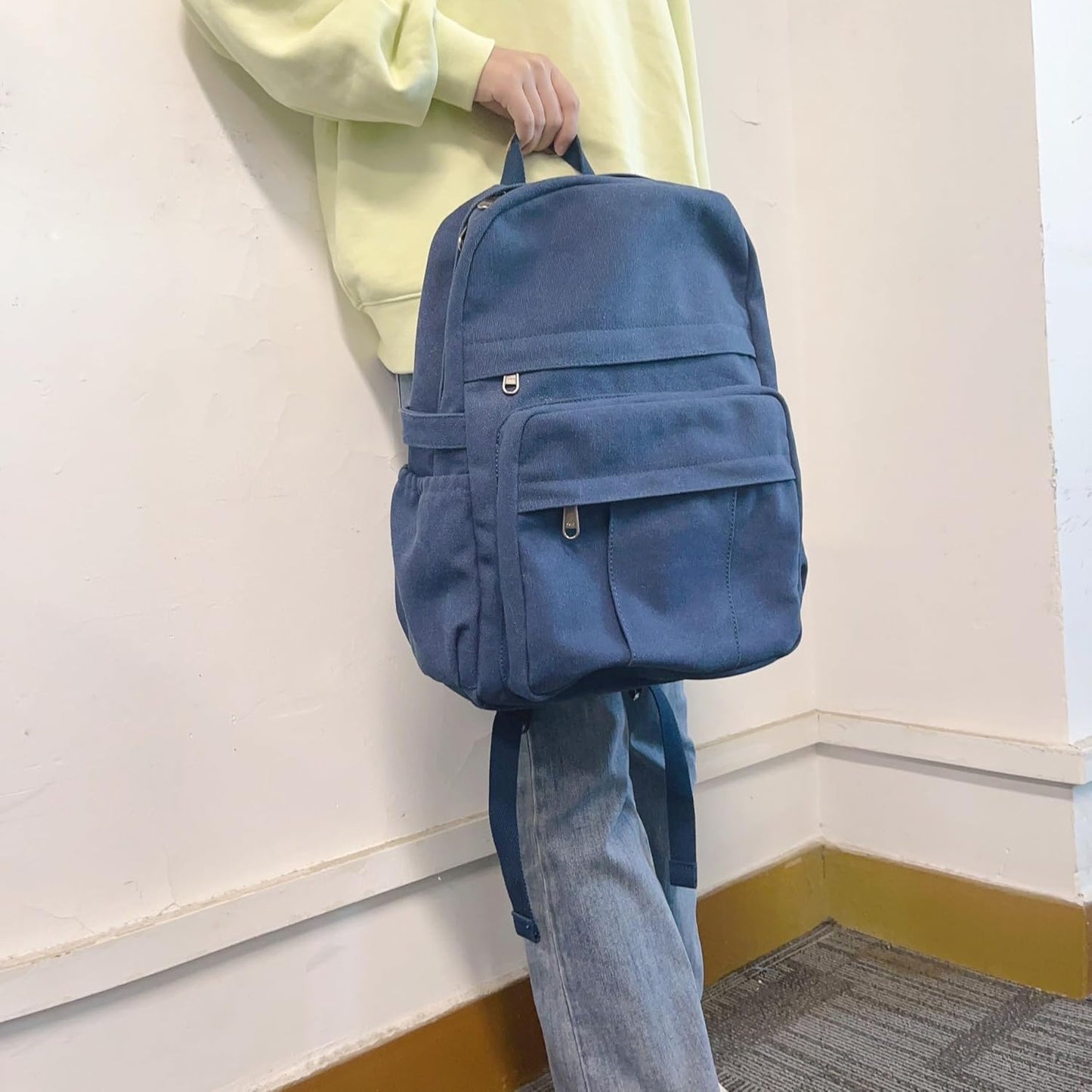Laptop Backpack Women,Canvas Bag, Durable Travel Vintage Backpack,Retro Casual Backpack,Girls Work Daypack Rucksack (Blue)