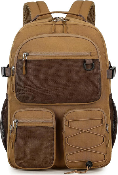 Water Resistant Daypack with Mulitiple Pockets for Travel Outdoor College, 15.6 inch Laptop Backpack for Men and Women (Brown)