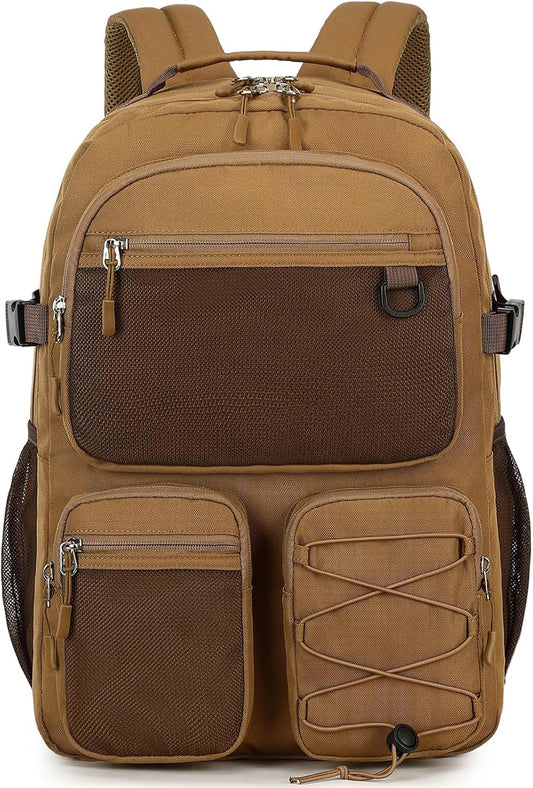 Water Resistant Daypack with Mulitiple Pockets for Travel Outdoor College, 15.6 inch Laptop Backpack for Men and Women (Brown)