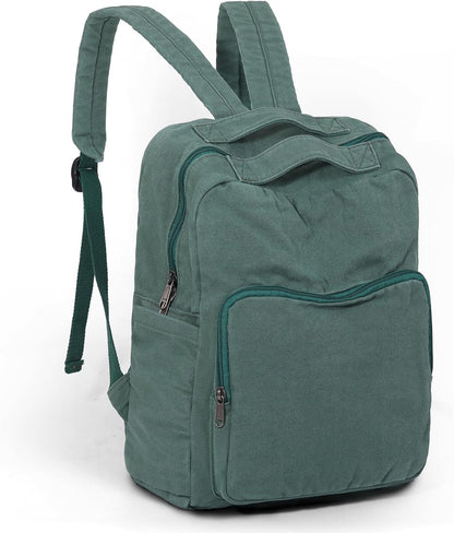 Canvas Small Backpack Purse for Women Cute Aesthetic Green Mini Backpack for Teen Girls Ladies Vintage School Bookbag Purse