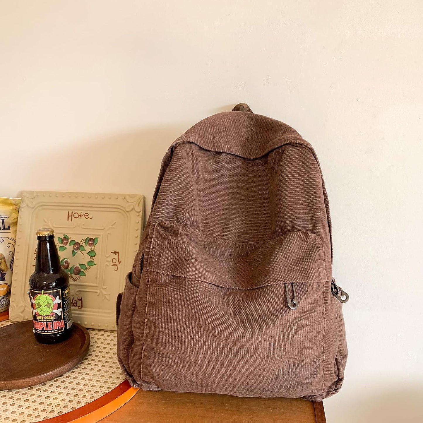 Vintage Canvas Backpack for Women  Cute Boho School Backpack Casual Y2K Aesthetic Backpack (Coffee)